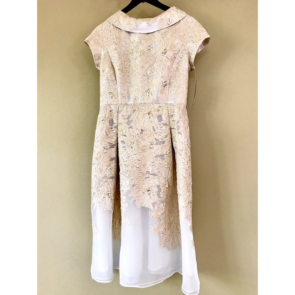 Metallic Jacquard Short Sleeve Cocktail Dress